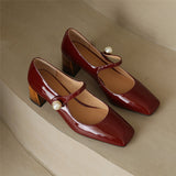 goosudu  Mary Jane High Heels Women Sheepskin Patent Leather Pumps Pigskin Lining and Sheepskin Insole Lolita Girl Shoes Big Size 42