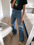 Ripped Jeans For Women  Streetwear Straight Denim Pants High Waist Long Denim Trousers Women Hollow Out Jeans