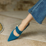 goosudu Party Prom Women Slingbacks Pumps Summer New Kid Suede Sandals Fashion Pointed Toe High Heels Shoes Woman Heels for Women