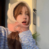 Kpop Color Women Girl Y2K Knit Scarf Hat Outdoor Winter Ski Full Face Mask Caps Fashion Warm Crochet Hood Bonnets