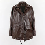 Spring Autumn Black Oversized Faux Leather Jackets for Women Zippper Loose Cool Casual Soft Pu Leather Jacket