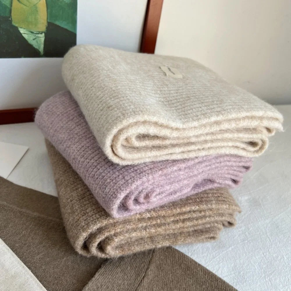 Korean Women Cashmere Scarves Lady Winter Thicken Warm Soft Pashmina Shawls Wraps Female Pure Color Knitted Long Scarf for Women