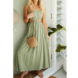 goosudu Spaghetti Strap Waist Hollow Out Beige Summer Maxi Long Dress Solid Elegant Backless Sundress Casual Women Dress