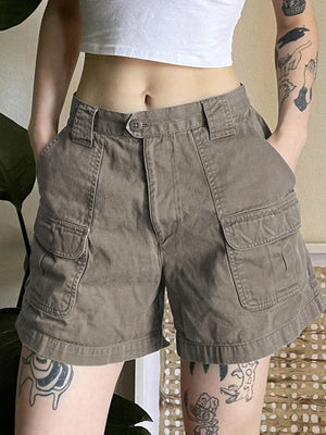 Women Cargo Shorts Y2k Clothing Baggy Straight Cargo Pants Vintage 90s High Waist Casual Tooling Safari Style Shorts Streetwear