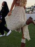 Sexy Transparent Irregular Long Skirts Vintage Ruffles Patchwork Loose Lace A-line Midi Skirt Women Y2k Summer Holiday