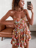 Casual Floral Elegant French Dress Summer Women Sexy Backless Bandage Halter Pink Flower Print Beach Style Mini Dress