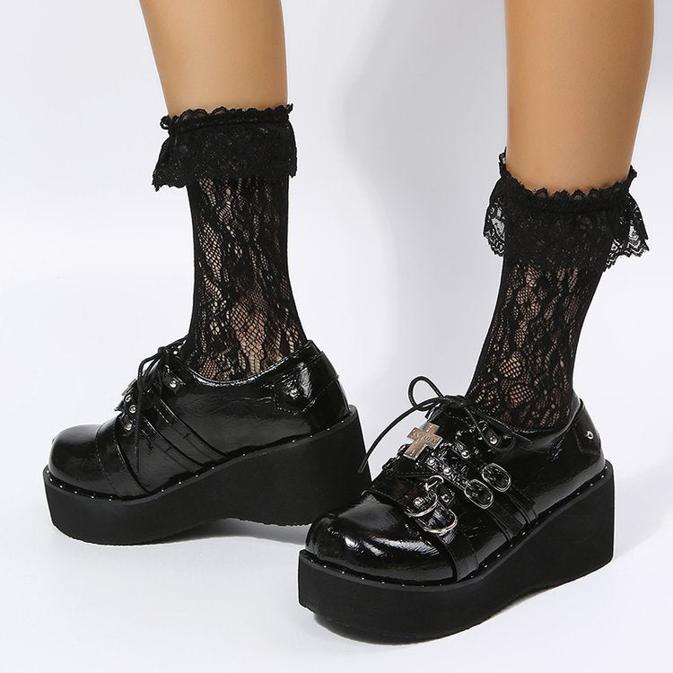 goosudu  Mary Jane Shoes Sweet Cute Women Pumps Wedge Heels Platform Shoes Women Gothic Girls Lolita Punk Shoes High Heels Plus Size 43