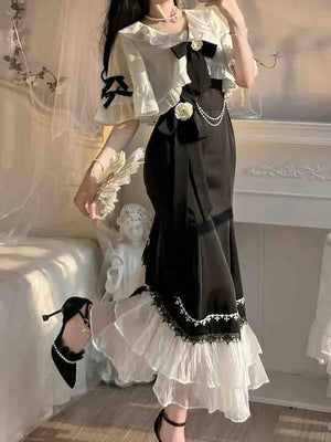 French Vintage Fairy Mermaid Dress Women Lace Korean Party Princess Strap Dress Female  Spring Court Sweet Lolita Midi Dress