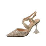 Sandals Women Glitter Clear High Heels Pointed Cross Strap Slingback Lady Shoe Ankle Strap Buckle Party Pumps Bride Big Size 43