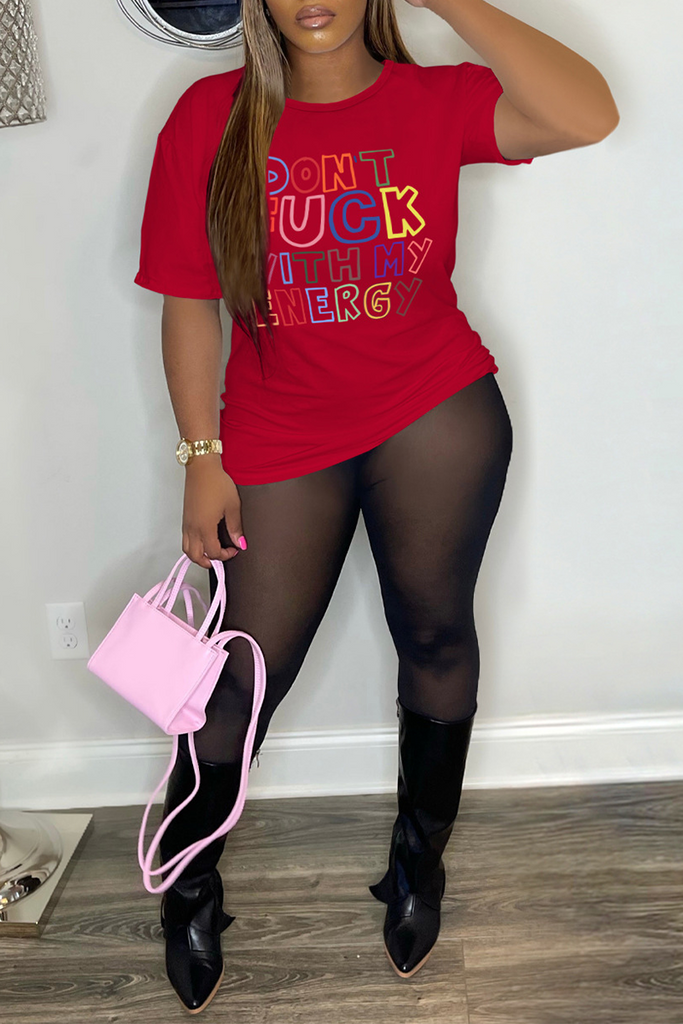 Goosudu Daily Print Letter O Neck T-Shirts