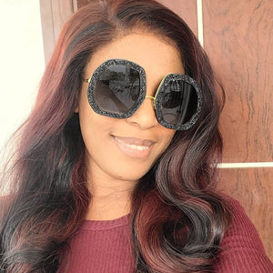 Goosudu Casual Daily Vintage Patchwork Rhinestone Sunglasses