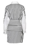 Goosudu Casual Striped Print Hollowed Out Patchwork POLO collar Shirt Dress Dresses