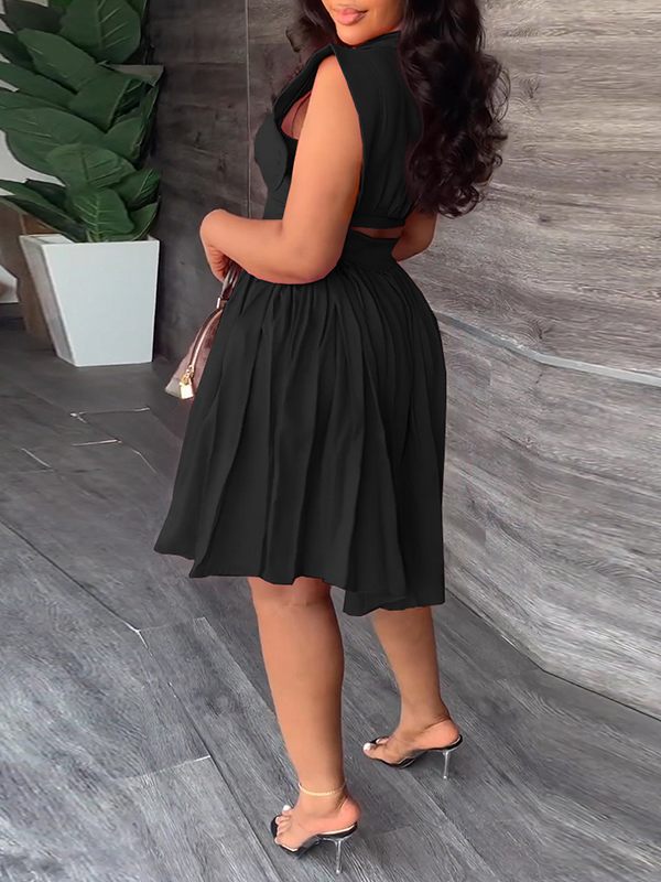 Goosudu Solid Pleated Shirt Dress