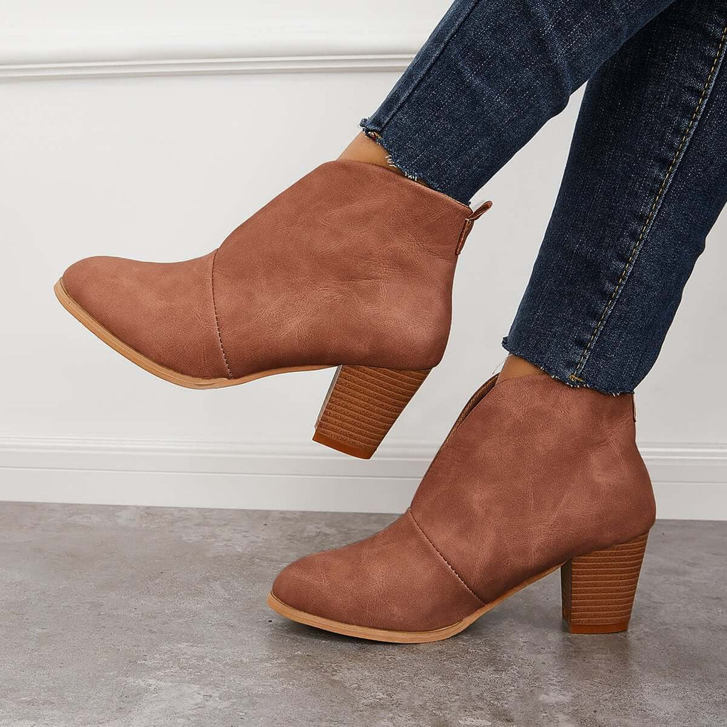 Goosudu Retro Western V Cut Ankle Boots