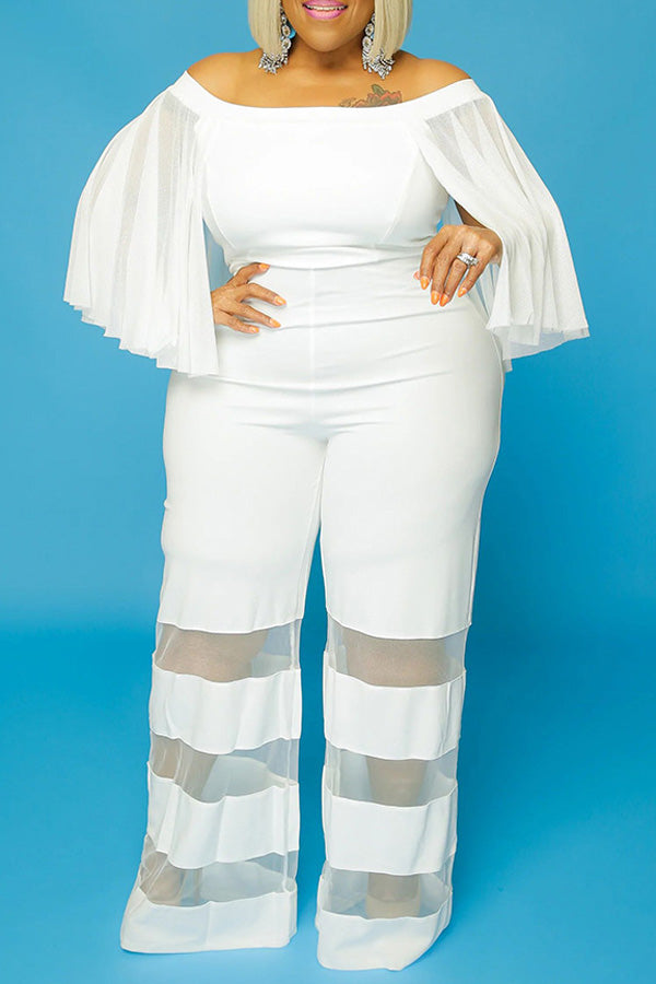 Goosudu Sexy Casual Polyester Mesh Splicing Temperament Straight Leg Jumpsuit