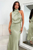 Goosudu Halter Sleeveless Satin Bridesmaid Dress