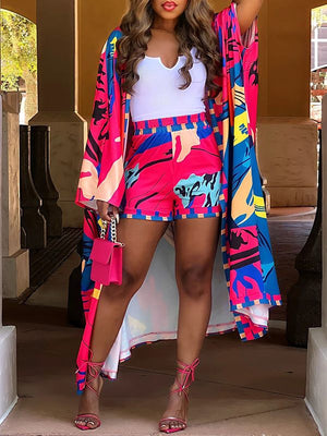 Goosudu Printed Kimono & Shorts Set