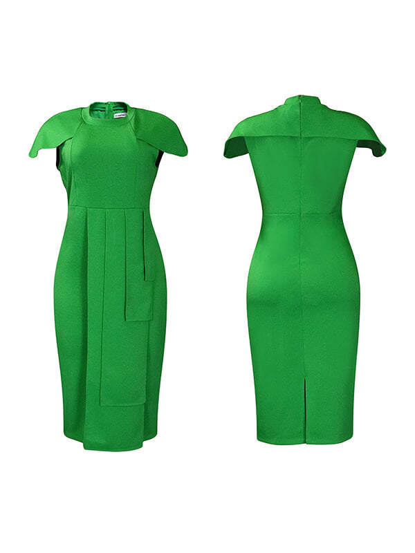 Goosudu Solid Cap-Sleeve Bodycon Dress