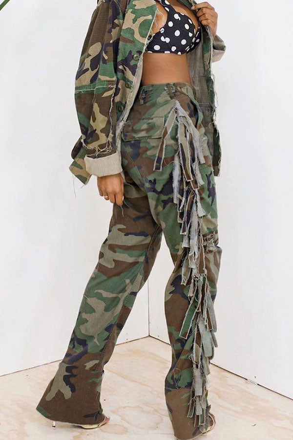 Goosudu Camouflage Punk Pocket Side Tassel Pants