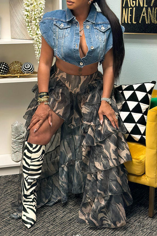 Goosudu Blue Heart-shaped Unique Denim Jacket