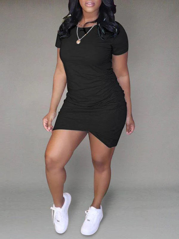 Goosudu Solid Asymmetric Tee Dress