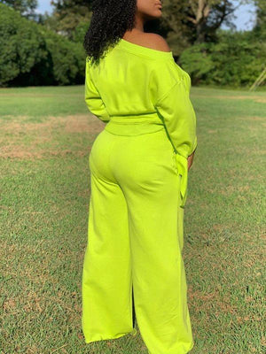 Goosudu Solid Sweatshirt & Wide-Leg Pants Set