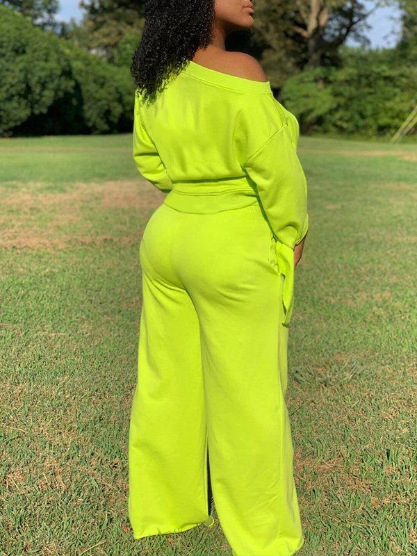 Goosudu Solid Sweatshirt & Wide-Leg Pants Set