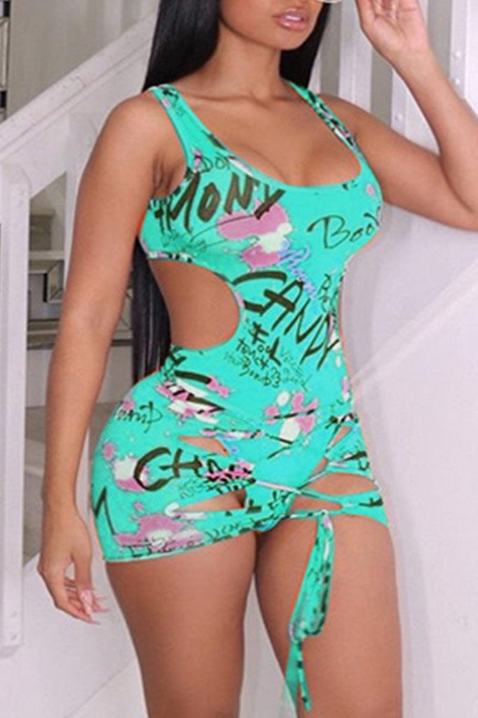 Goosudu Sexy Print Frenulum Backless Swimwears