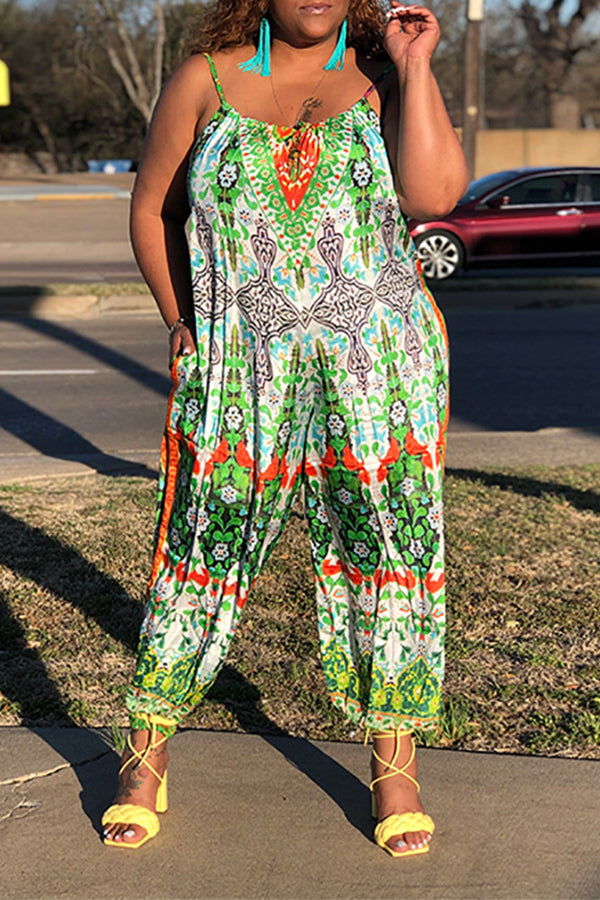 Goosudu Fashion Casual Sling Leaky Shoulder Loose Wide Leg Jumpsuit