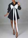 Goosudu Plus Size Two-Tone Tied Shirt Dress