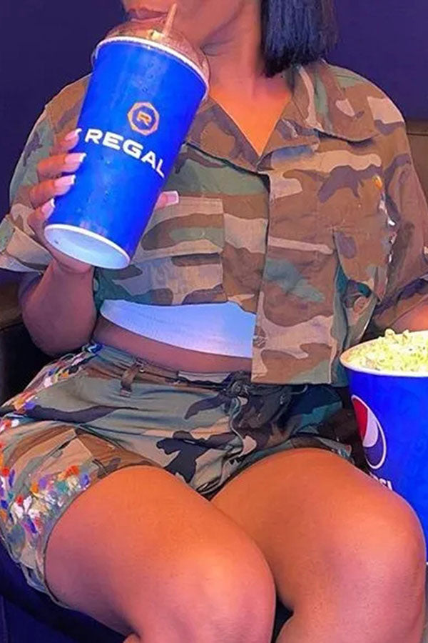 Goosudu Camouflage On-trend Pocket Irregular T-Shirt