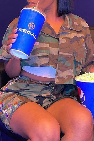 Goosudu Camouflage On-trend Pocket Irregular T-Shirt