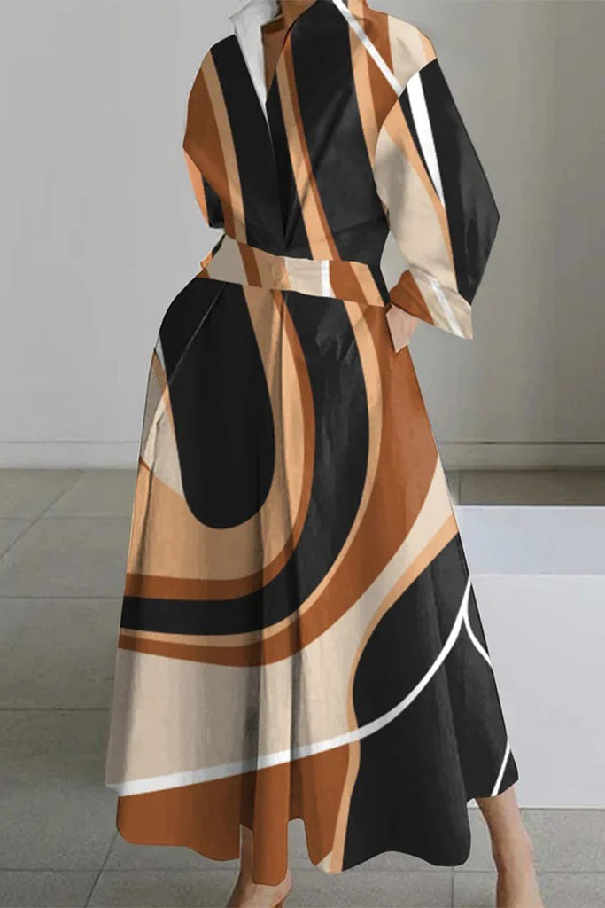 Goosudu Casual Print Pocket POLO collar Printed Dress Dresses