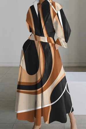 Goosudu Casual Print Pocket POLO collar Printed Dress Dresses