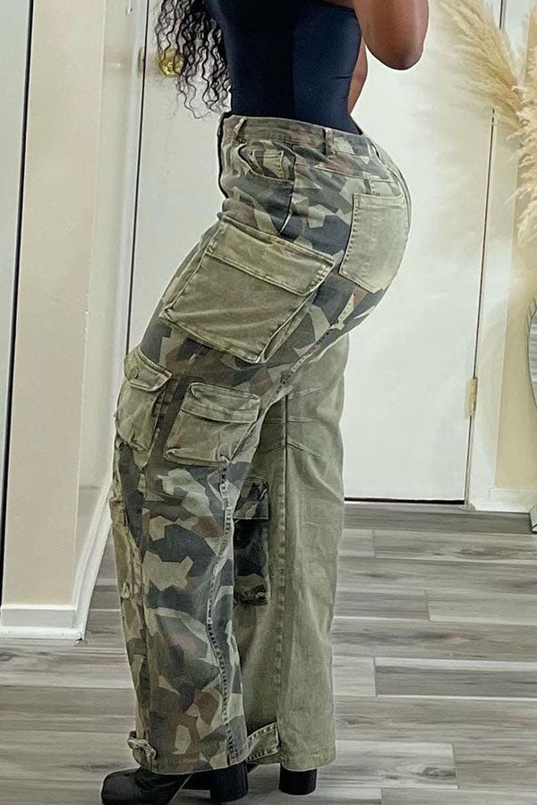 Goosudu Camouflage Patchwork Cool Multi Pocket Pants