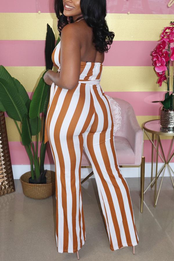 Goosudu Fashion Casual Colorful Striped Print Strappy Sexy Jumpsuit