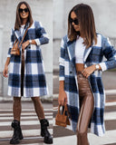 Goosudu Women's Plaid Long Jacket Lapel One Button Down Plaid Woolen Shirt Jacket