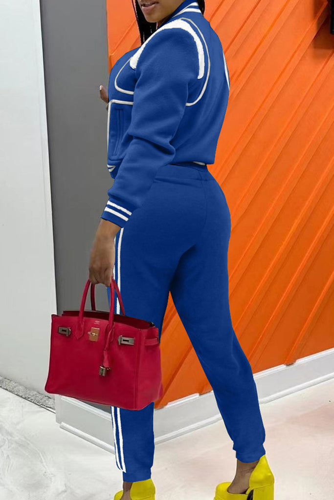 Goosudu Casual Street Solid Patchwork Draw String Buckle O Neck Long Sleeve Two Pieces