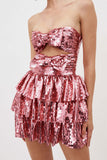 Goosudu Sequined Glittery Bow Design Tiered Mini Dress