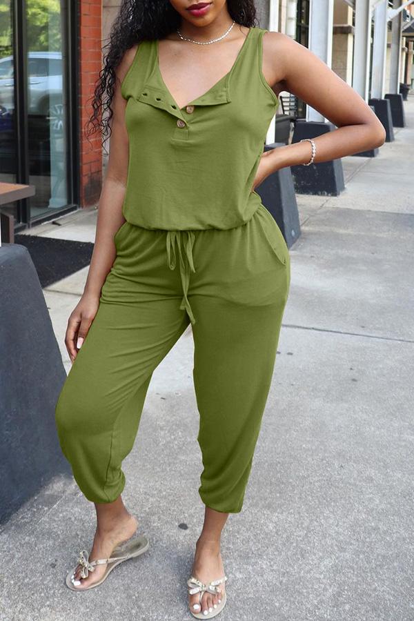 Goosudu Sleeveless Single-breasted Pocket Jumpsuit