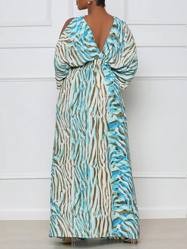 Goosudu Printed Cold-Shoulder Slit Dress