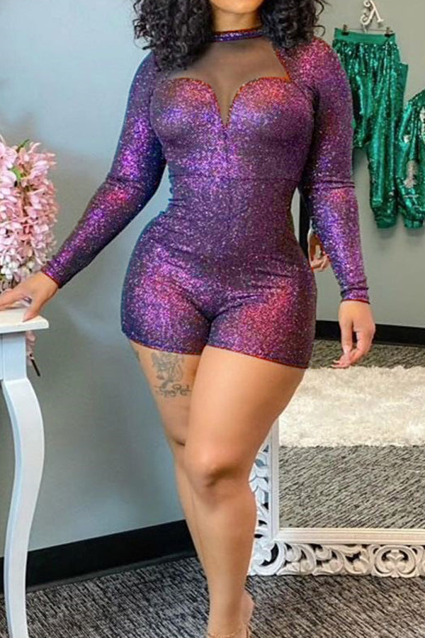 Goosudu Sexy Solid Patchwork O Neck Skinny Jumpsuits