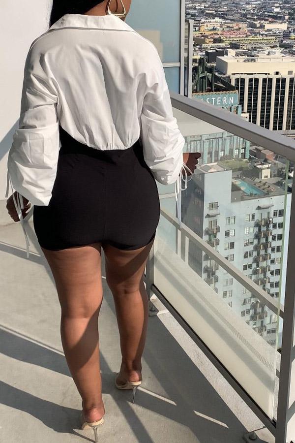 Goosudu Fashion Plus Size Shirt Stitching Zipper Long Sleeved Rompers