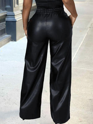 Goosudu Faux-Leather Elastic-Waist Pants