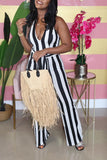 Goosudu Fashion Casual Colorful Striped Print Strappy Sexy Jumpsuit