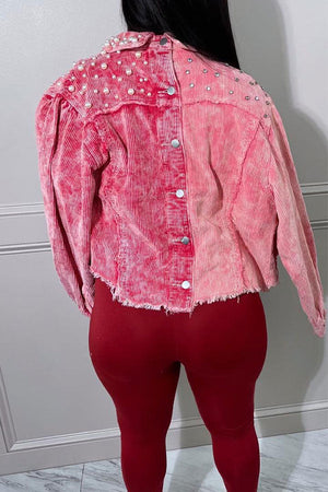 Goosudu Rhinestone & Beaded Decor Elegant Color Block Irregular Coat