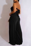 Goosudu Fashion Solid Color U-Shaped Buckle Wrap Chest Tie Rope Wide-Leg Jumpsuit