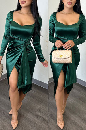 Goosudu Daily Celebrities Elegant Simplicity Slit Solid Color Square Collar Asymmetrical Dresses