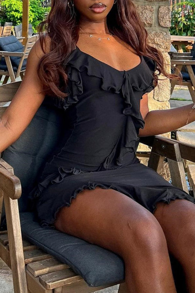 Goosudu Sexy Solid Backless Spaghetti Strap Sleeveless Dress Dresses