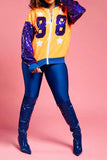 Goosudu Color Block Patchwork Sporty Sequined Jacket
